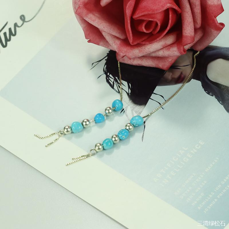 高瓷高蓝S925银镶嵌耳线 绿松石