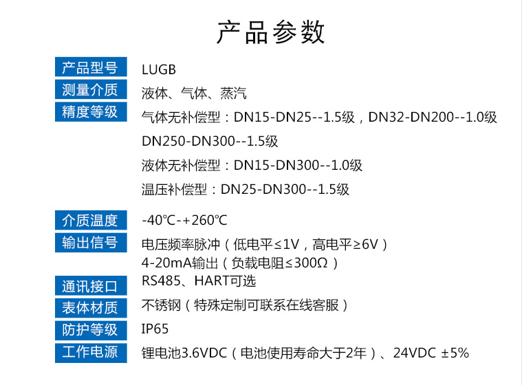 涡街产品参数